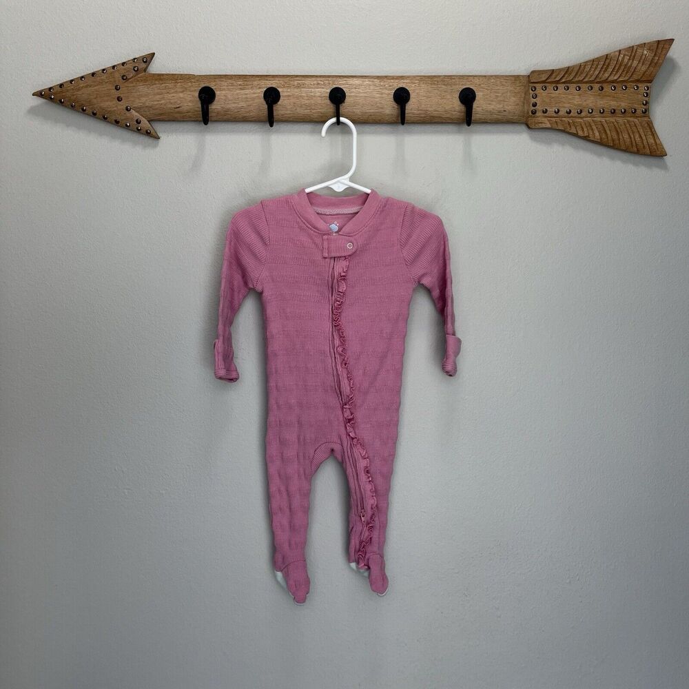 Cloud Island | Pink Textured Footie Ruffle Pajamas Zipper Girls 3-6 Months